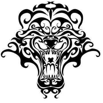Stylized aggressive tiger head in black, logo, isolated object on a white bac Stock Illustration