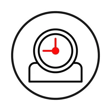 Stylized alarm clock icon inside a circle indicating time management and de.. Ilustración de archivo