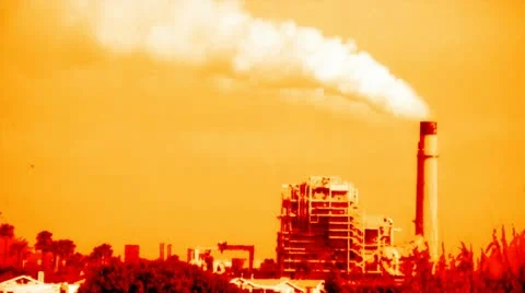 Stylized Amber Smoke Stack Scene Stock Footage 22409600