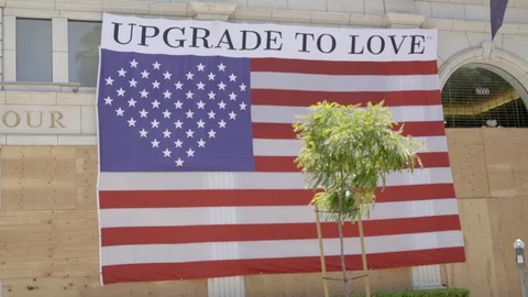 Stylized american flag on the wall, BLM, Hollywood, LA, June 14 2020 Stock Footage 136756459