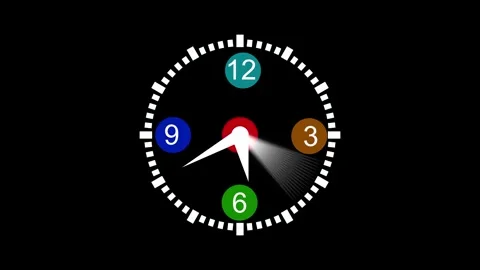 Stylized Analog Clock Animation with Colorful Numbers on Black Background Видео 309885335