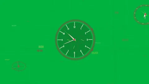 Stylized analog clock moving hands clockwise with running timer updating, Stock Footage 333971855