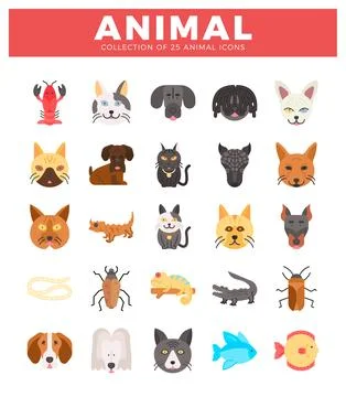 Stylized animal icons in a grid. Flat design. vector illustrations. isolate.. Stock Illustration