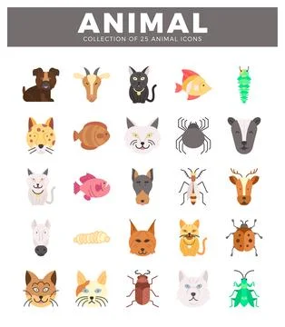 Stylized animal icons in a grid layout on a white background Stock Illustration