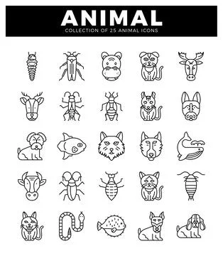 Stylized animal icons in a grid layout on a white background. Stockillustratie