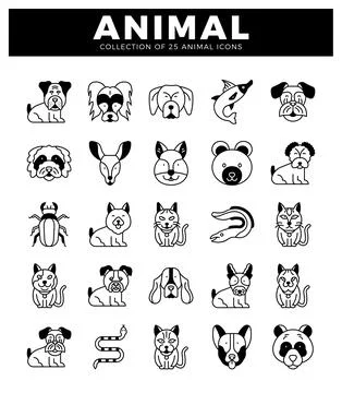 Stylized animal icons in a grid pattern. white background Stock Illustration