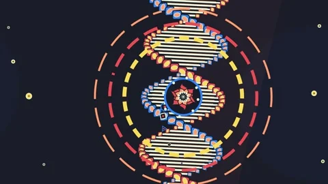 Stylized Animated DNA Double Helix With Geometric Shapes On Dark Background Stock Footage 340941129