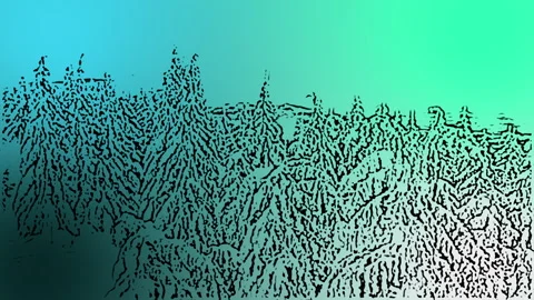 Stylized animated forest illustration with gradient sky, painterly textures Stock Footage 325337369