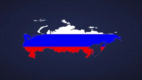Stylized Animated Russia Map Displaying National Flag Over Blue Sea Stock Footage 326169881