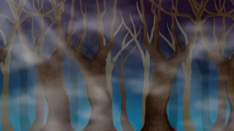 Stylized Animation of Fog Moving Through a Dark Spooky Forest Stock Footage 339515993