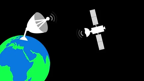 Stylized animation showing earth with continents and satellite dish on the .. Vídeo Stock 337025552