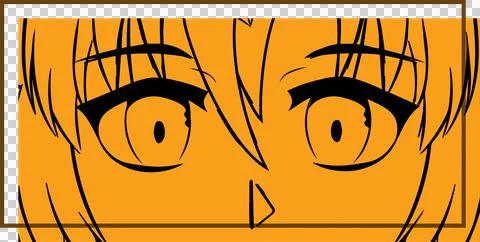 Stylized anime face is appearing over orange fill, with black lines and wide Stock Illustration