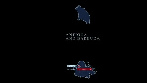 Stylized antigua and barbuda map with capital city and coordinates, Stock Footage 284460623
