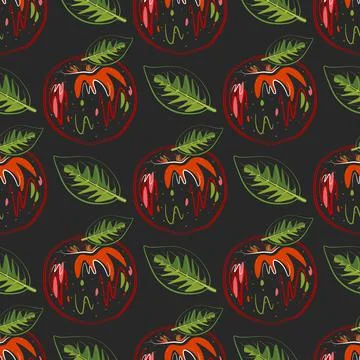 Stylized Apple seamless pattern. Trendy red apple with green leaf. vector art Stockillustratie