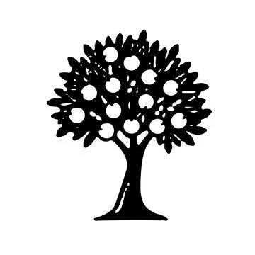Stylized Apple Tree Silhouette Vector Graphic Illustrazione stock