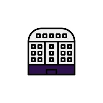 Stylized architectural building icon presenting urban landscape design with.. Ilustración de archivo