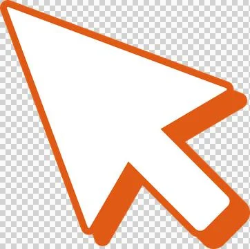 Stylized arrow cursor icon featuring white fill and orange outline rotating on Stock Illustration