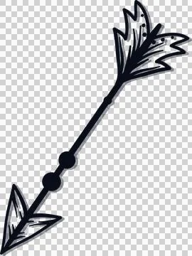 Stylized arrow is floating on transparent canvas showing beads, triangular head Illustrazione stock