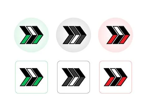 Stylized arrow icon design in square and round shapes Stock Illustration
