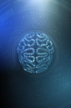 Stylized Artificial Intelligence Brain With Tech Overlay Illustrazione stock