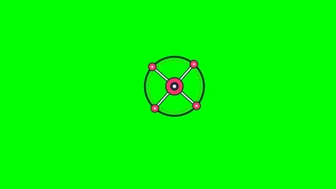 A stylized atomic structure icon centered on a vivid green background screen Stock Footage 340266307