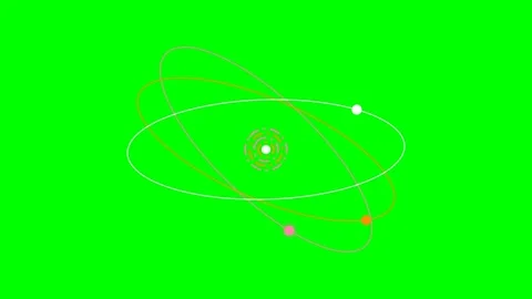 A stylized atomic structure model with orbiting particles on a green screen Video stock 340266187