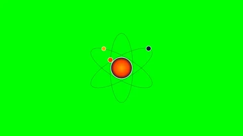 A stylized atomic structure with orbiting particles on a bright green field Stock Footage 341820801