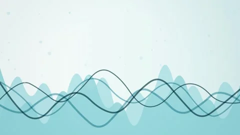 Stylized audio waves and graphic signal lines undulate in motion Stock Footage 340877609