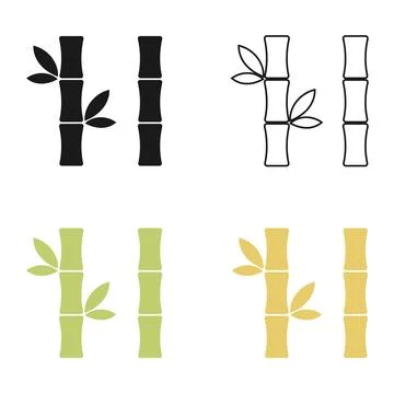 Stylized bamboo stalks variations in solid black, outline, green, and yellow Stock Illustration