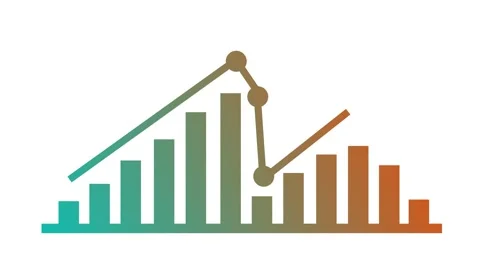 Stylized Bar Chart with Downward Trend Line Animation on white background, .. Stock Footage 304249014