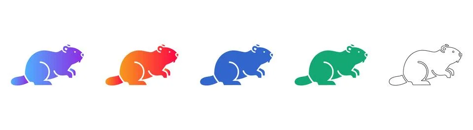 Stylized Beaver Mascot Icon Set Stock Illustration