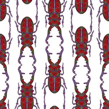 Stylized beetles decorated with folk art floral patterns. Elegant insects. Se Stock Illustration