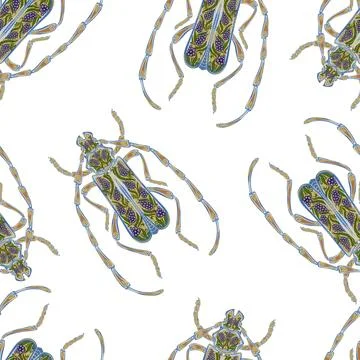 Stylized beetles decorated with folk art floral patterns. Elegant insects. Se Stock Illustration