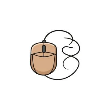 Stylized beige computer mouse illustration, with a black cable on an isolat.. 스톡 일러스트