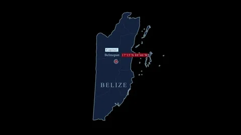 Stylized Belize map with Belmopan and coordinates Видео 284461062