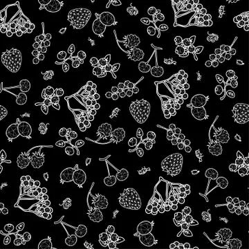 Stylized berries seamless pattern on black background Stock Illustration