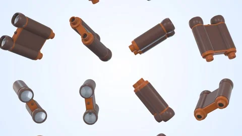 Stylized Binoculars Falling on a Light Background. Binoculars 3D Animation. 4K Stock Footage 296799261
