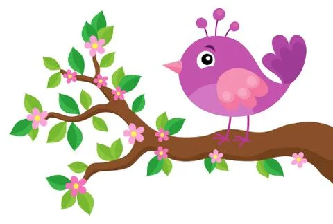 Stylized bird on spring branch theme Stock Illustration