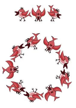 Stylized birds are a childrens illustration. Patterns and frames of birds on  스톡 일러스트