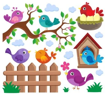 Stylized birds theme set Stock Illustration