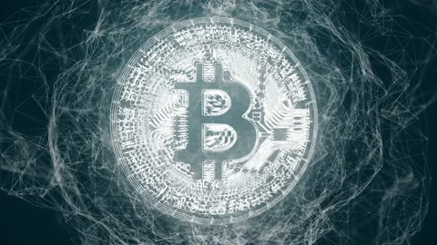 Stylized Bitcoin coin rotating on dark background. Concept of cryptocurrency 스톡 동영상 155041374