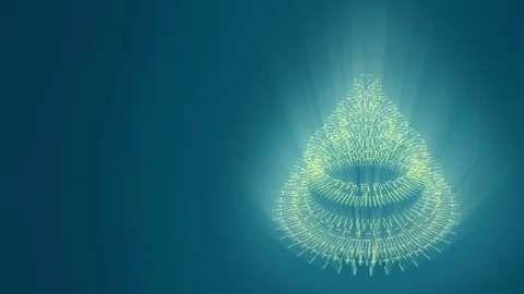Stylized bizarre Christmas tree, blue background, yellow mechanical wheels. Stock Footage 82798492