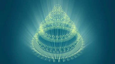 Stylized bizarre Christmas tree, blue background, yellow mechanical wheels. 動画素材 82798584
