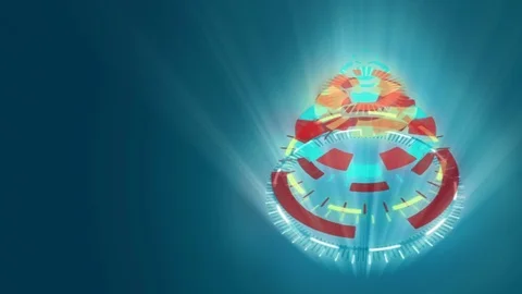 Stylized bizarre Christmas tree, blue background, yellow mechanical wheels. 動画素材 83384702