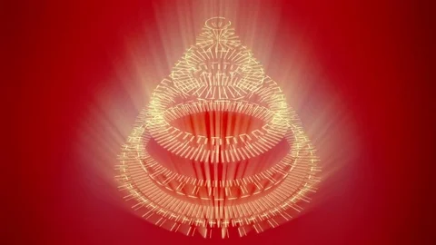 Stylized bizarre Christmas tree, red background, yellow mechanical wheels. 動画素材 82874660