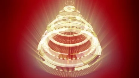 Stylized bizarre Christmas tree, red background, mechanical spiral wheels. Stock Footage 83325152