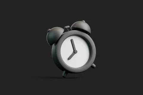 Stylized black 3D alarm clock isolated on dark background Stock Illustration
