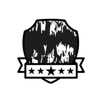 A stylized black and white shield with a weathered look exhibiting five sta.. Stock Illustration