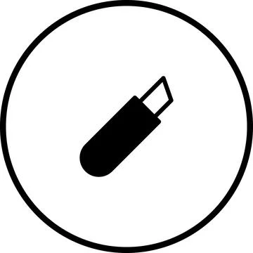 Stylized black and white vector illustration of a box cutter inside a circle Stock Illustration