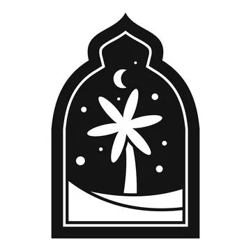 Stylized black and white vector illustration of a desert landscape at night,  Stock Illustration